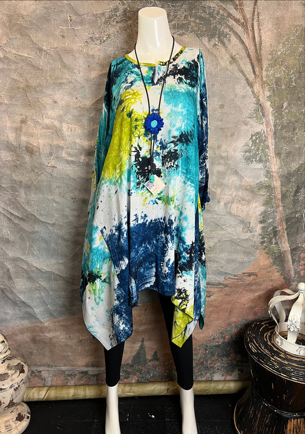 7063V Block Dyed Justly Top-TURQ MIX