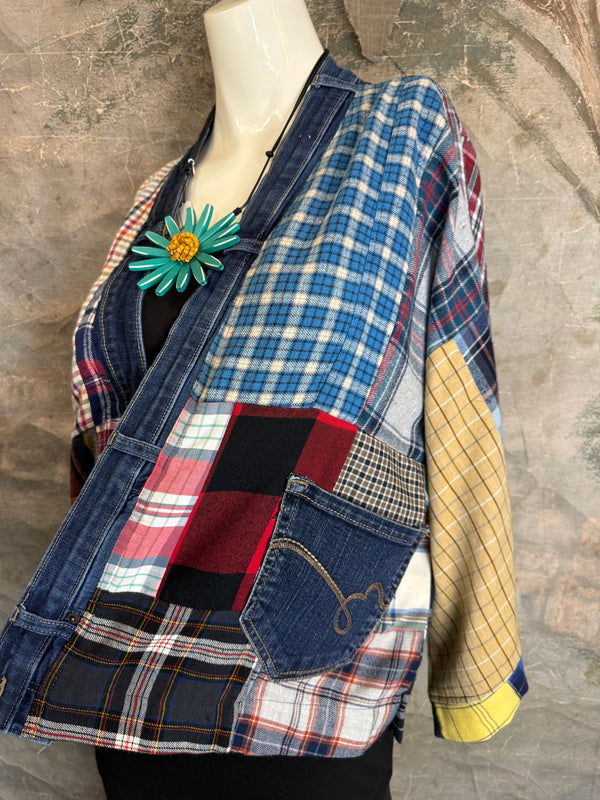 5572-Short Flannel Patchwork Duster-C