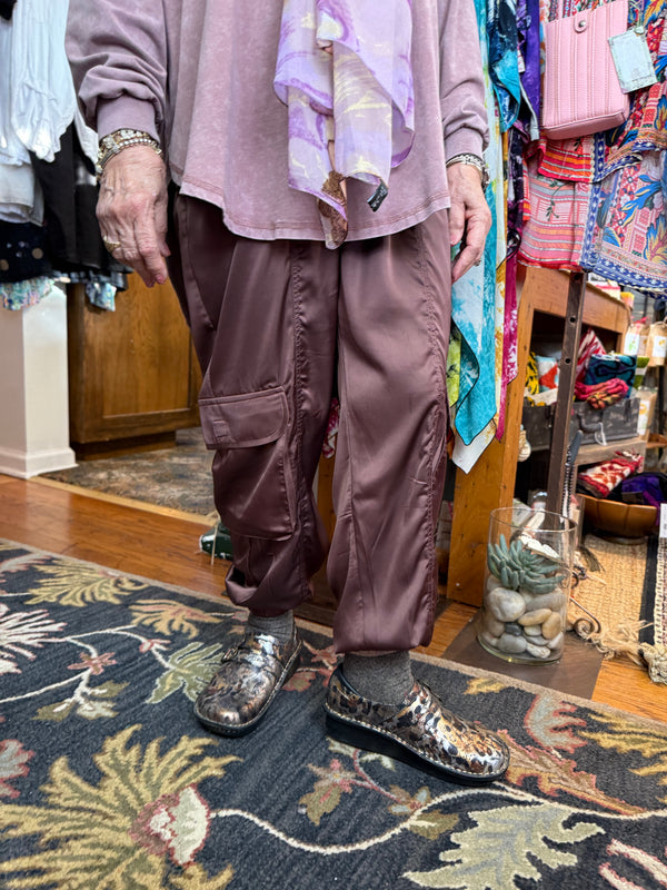 3696 Charmeuse Satin Cargo Pant-Brown