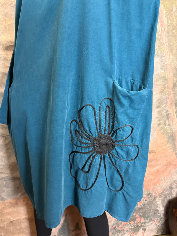 90847 Corduroy Sunflower Dress-Teal