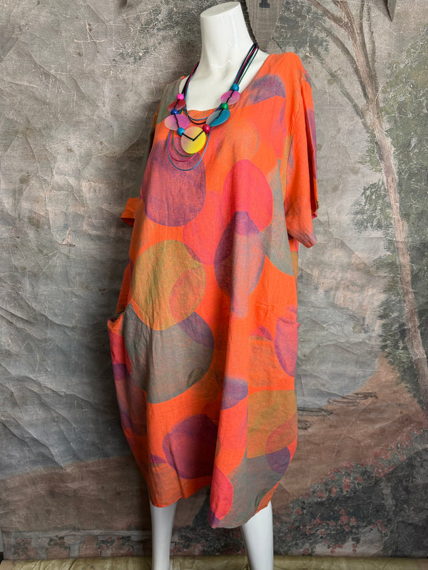 90847C Painterly Bubbles Dress-Orange Kiss