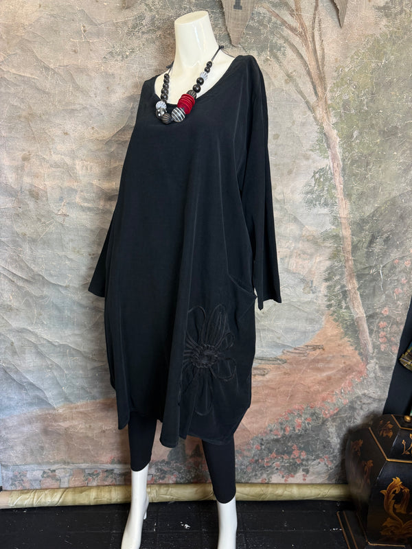 90847 Corduroy Sunflower Dress-Black