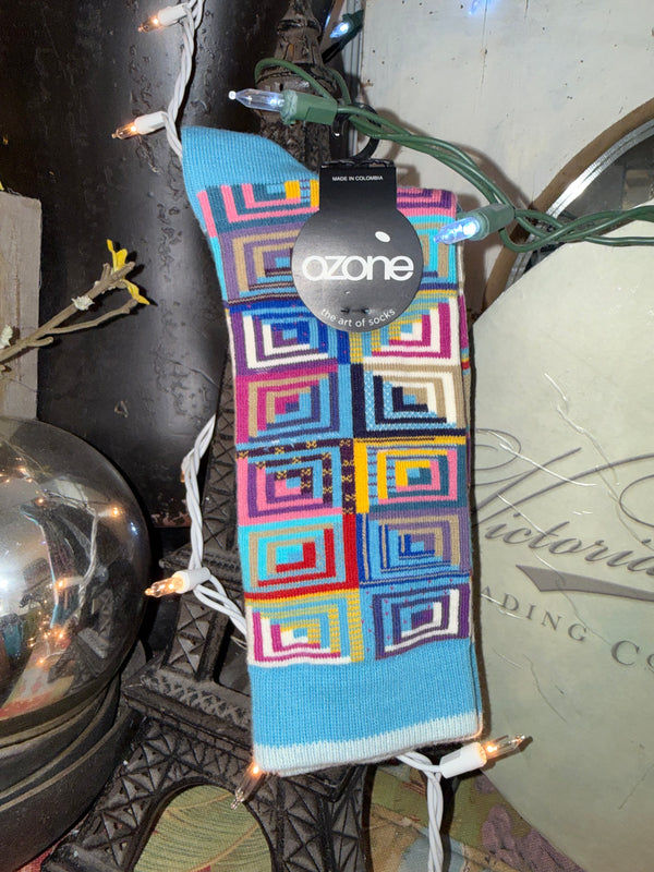WW13 American Quilt Socks-Log Cabin Turquoise