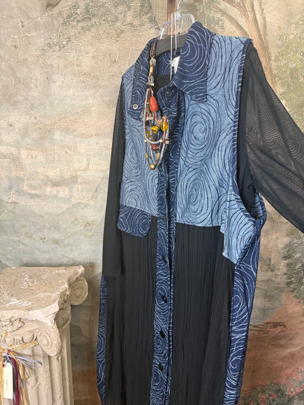 0709 Pleated Vest Denim Duster