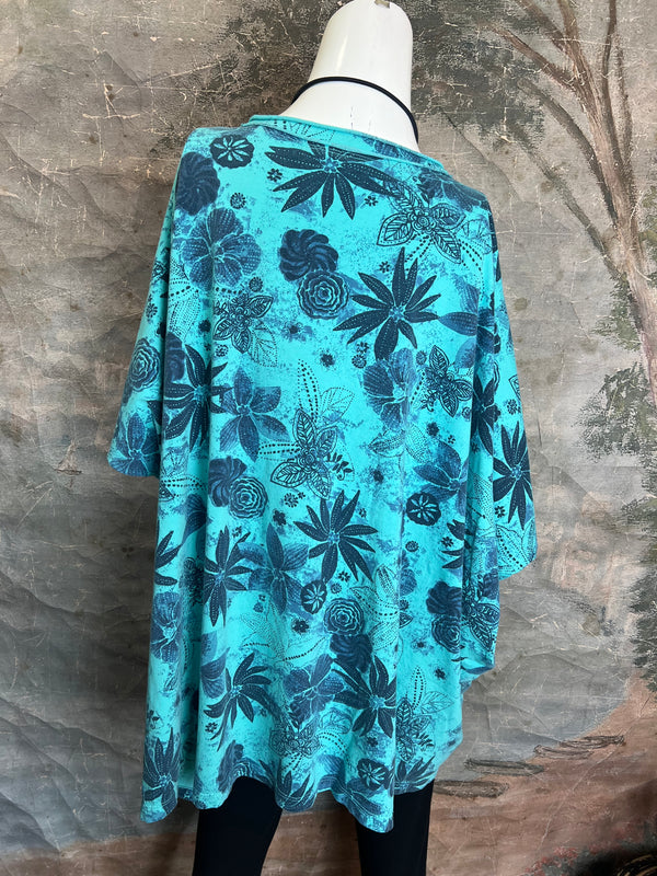 ID715 Floral Elbow Tunic Tshirt-Azure