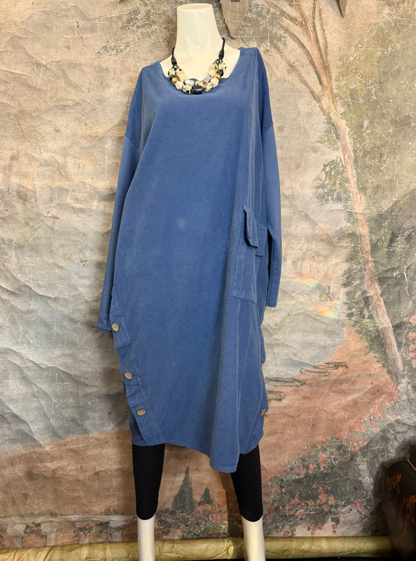 91805 Corduroy Button Dress-Denim