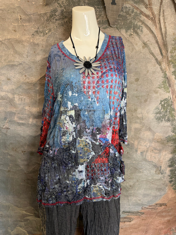 25615 Crinkle One Pocket Top-Multi