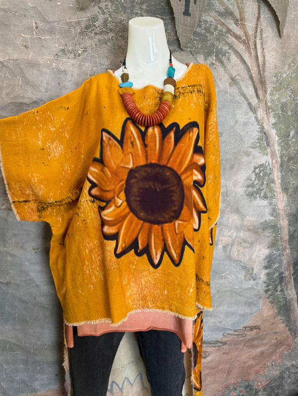 782 High Low Linen Tunic Top-Sunflower/Gold
