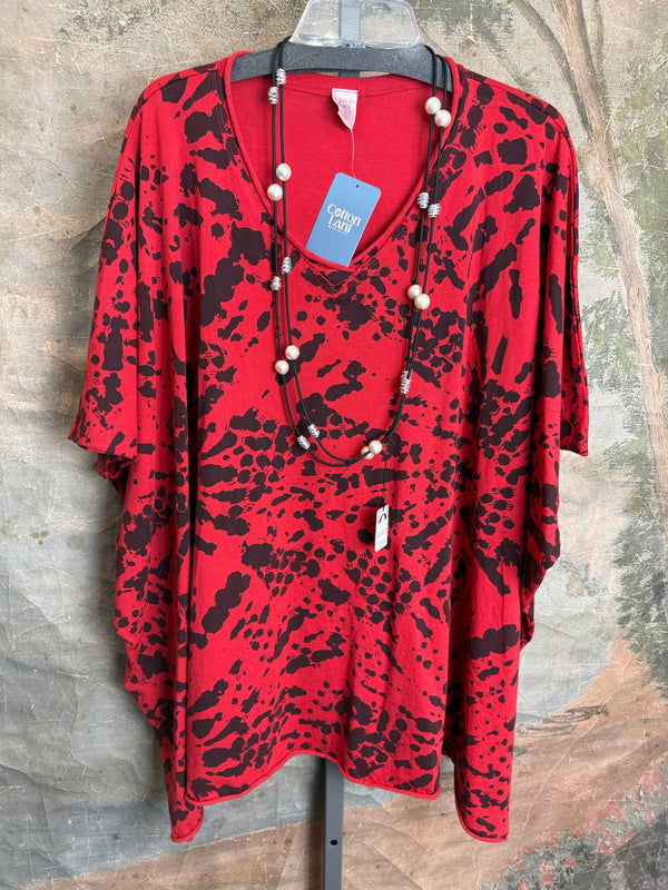 715CL-Burst Oversized Tunic Tee-RED