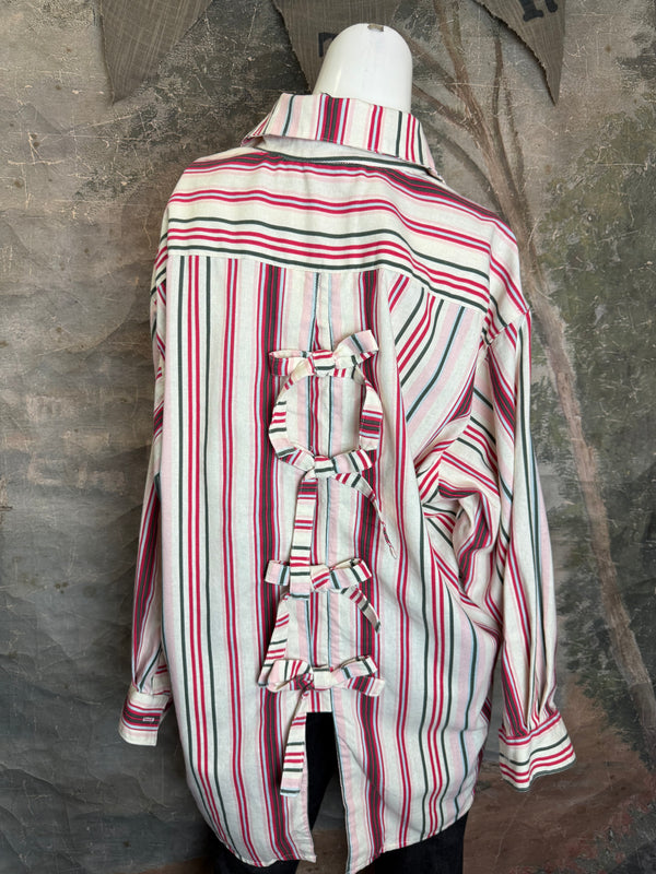 5021 Bettys Linen BF Bow Shirt-CANDYCANE