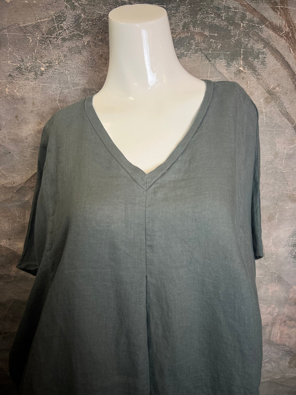 6039 O'Size Linen Pleated Tunic-Clay