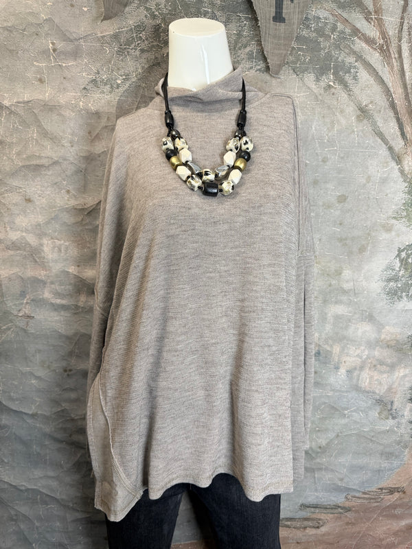 25690 Knit Mock Neck Top-Khaki