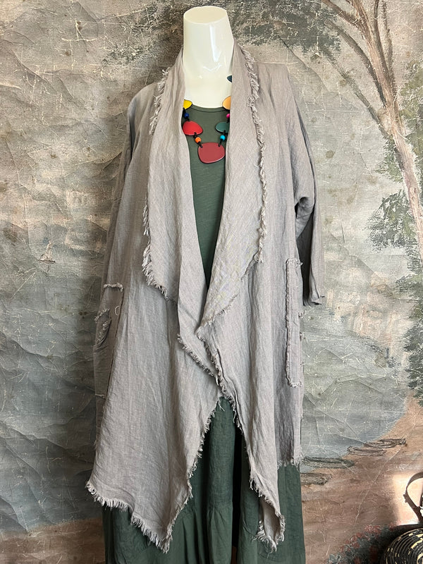 31037 Linen Frayed Midi Duster