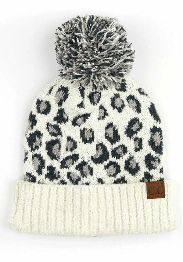 C.C Jacquard Knit Leopard Print Cuff Beanie