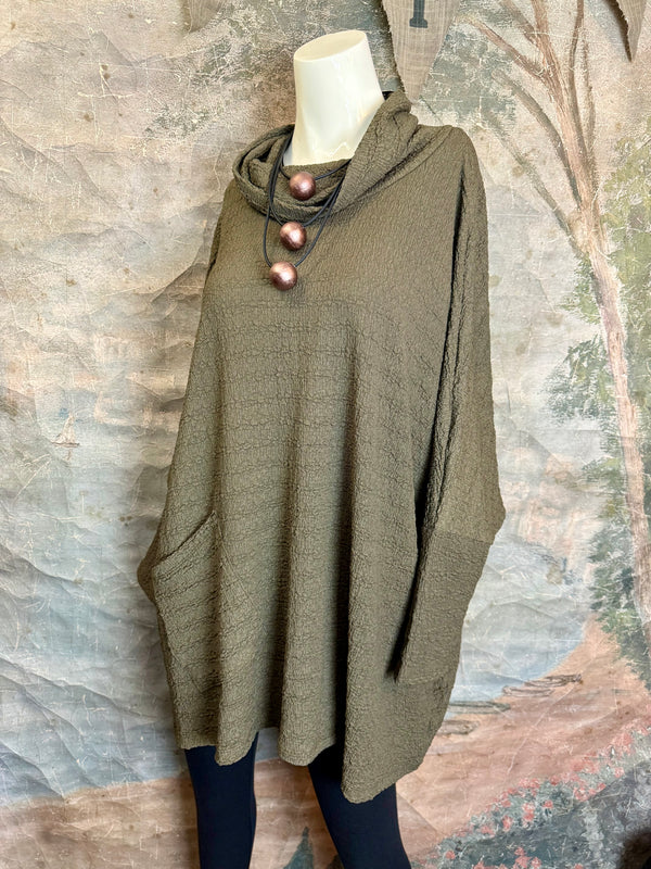 T1076 Waffle Knit Pullover-Olive