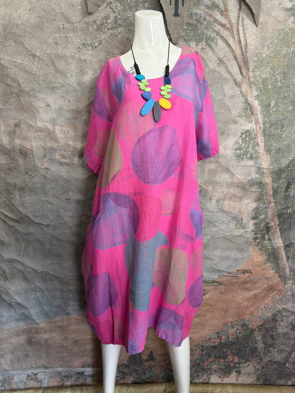 90847C Painterly Bubbles Dress-Fuchsia