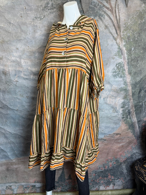 5569 Judy Hoodie Short Dress-Autumn Stripe