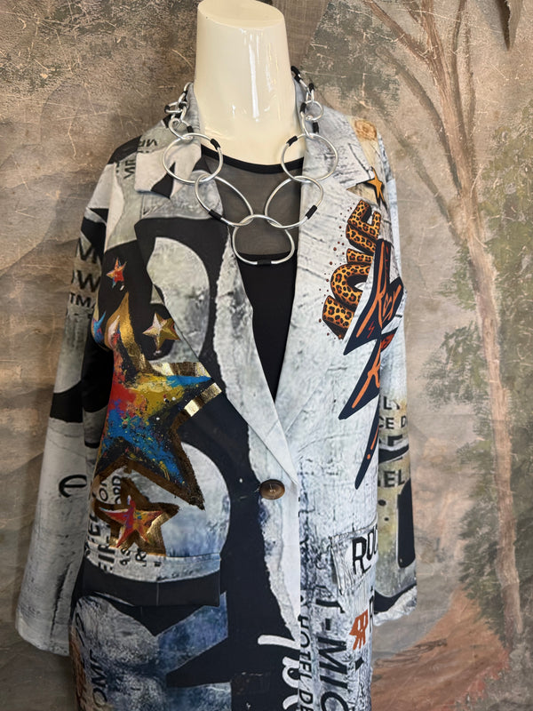 0A Leopard Mix Rock & Roll Graffiti Blazer
