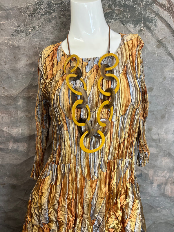 ACD544 3/4 Slv Smash Dress-Golden Feather