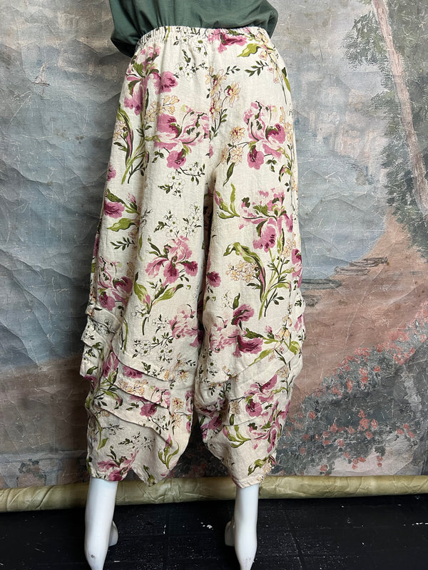 5516 Kristie Linen Tuck Pant-English Garden