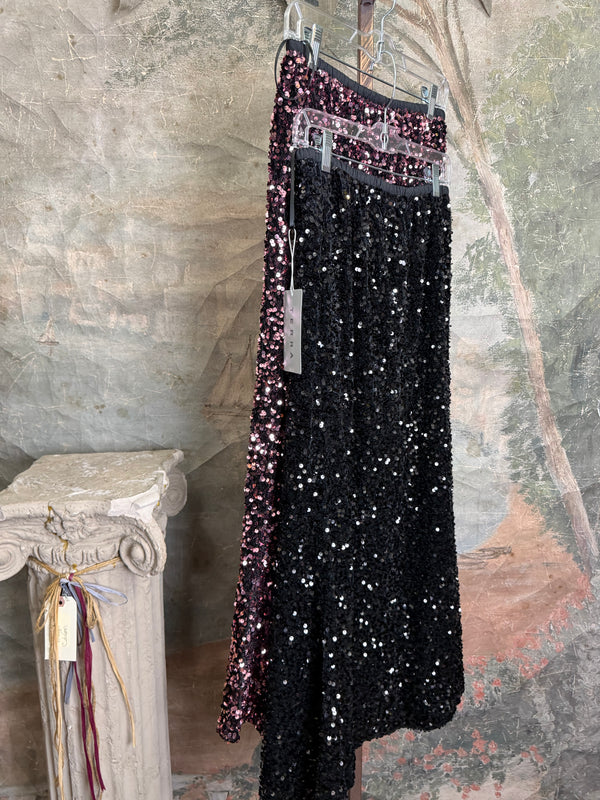 TF-7139 Sequin Pull-on Skirt-Black
