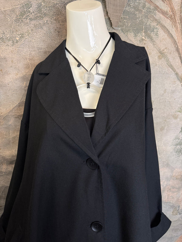 32302 Med to Long Blazer Jkt W/Trim-Black