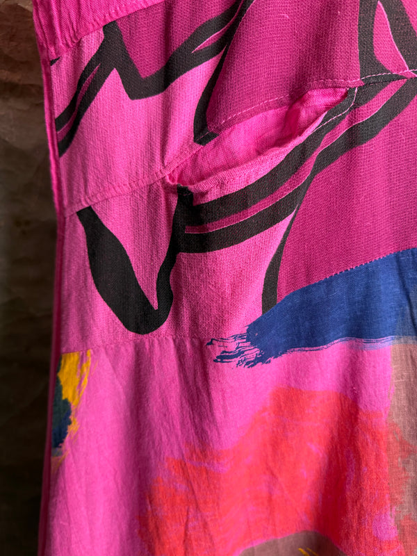 90617P-23 Linen Paint Dress-Fuchsia
