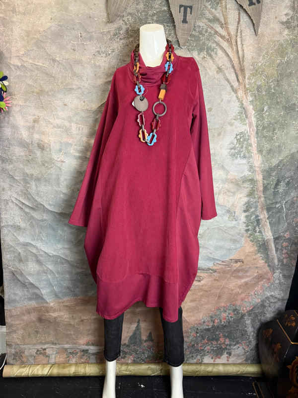 6512AU Cowlneck Bubble Dress-Wine