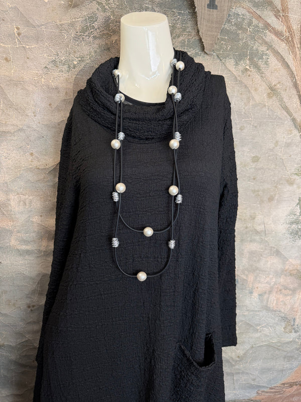 D535 Waffle Knit Cowlneck Dress