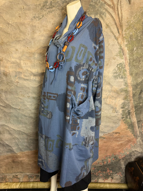 91968 Abstract Sweatshirt Dress-Blue