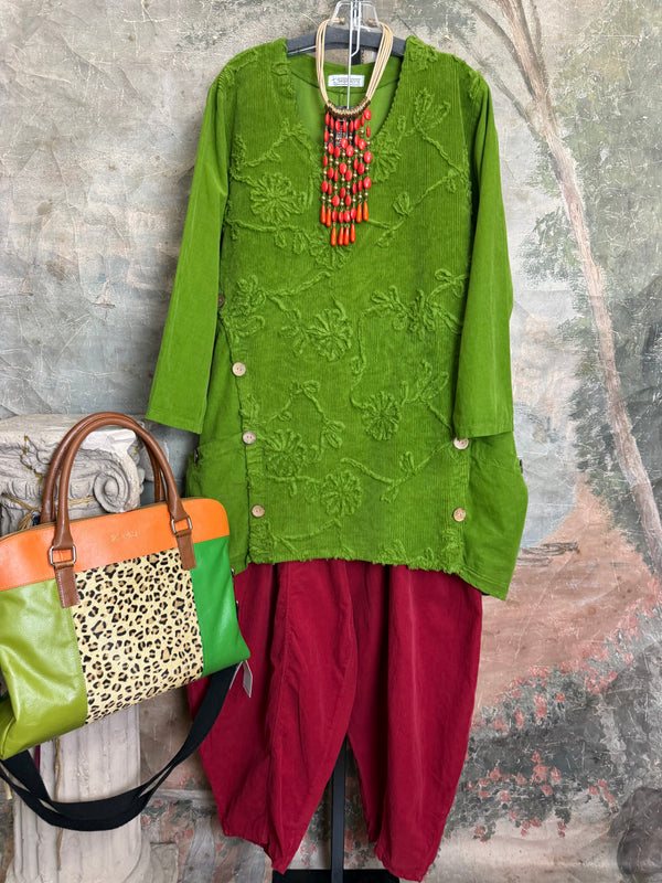 91983A-62 Buttoned Stitch Tunic-Kiwi