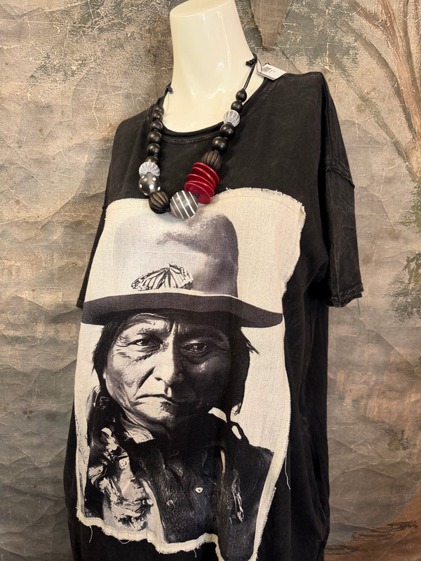 T839 Short Sleeve T-Shirt Dress-Black/Indian