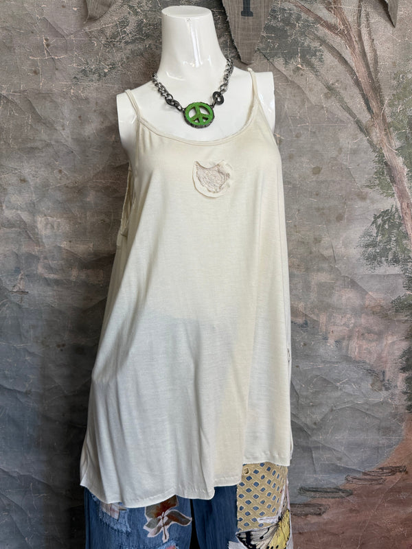 PL-RE110 Raw Lace Cami Tank-Cream