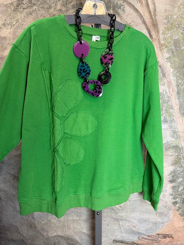 A2995202 L/Slv Flower Sweatshirt-Pine Green