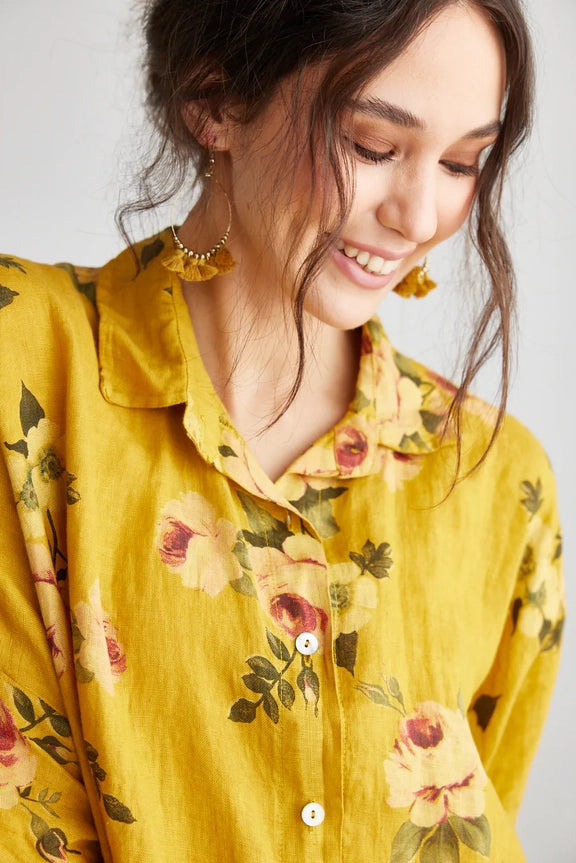 5202 Teddy Floral Shirt-Mustard
