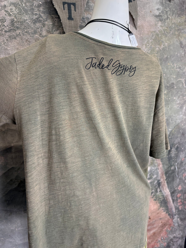 JG- Moon Dance V-Neck Tee-Vintage Moss