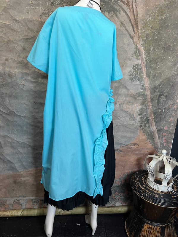 90915 Floral Applica Tunic W/Slits-Blue