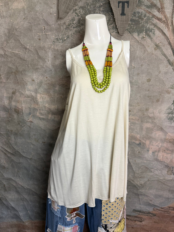 PL-RE110 Raw Lace Cami Tank-Cream