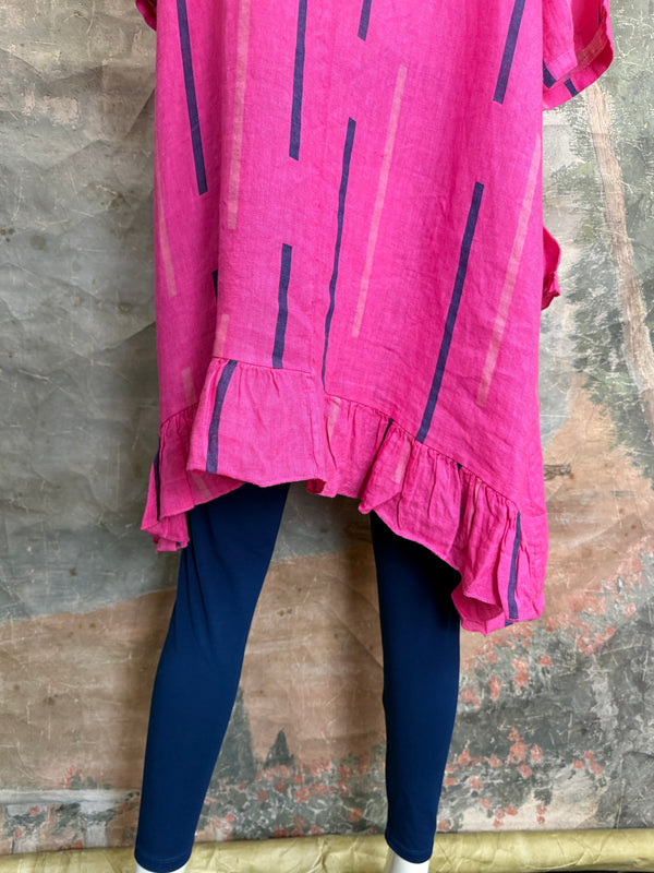 91307S Ruffle Stripe Tunic-Fuchsia