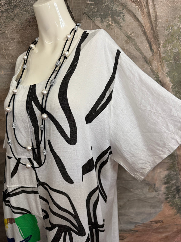 90617P-23 Linen Paint Dress-White