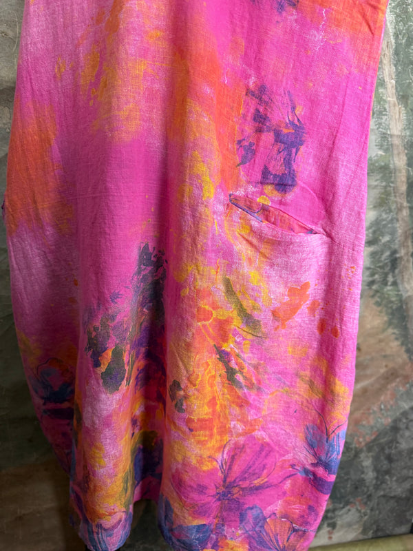 90847P Painted Presence Dress-Fuchsia