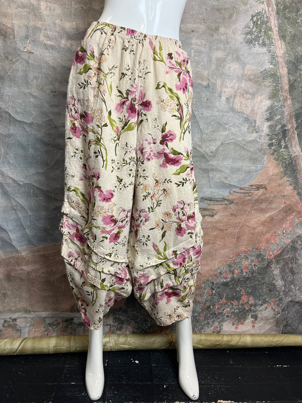 5516 Kristie Linen Tuck Pant-English Garden