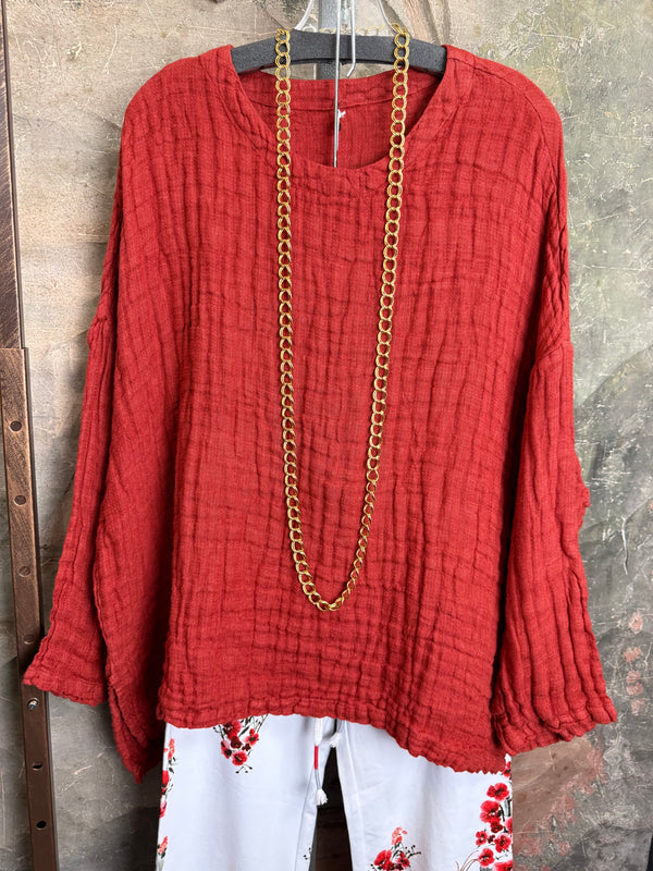 PW8815 We The Free Pucker Tunic-Brick Red