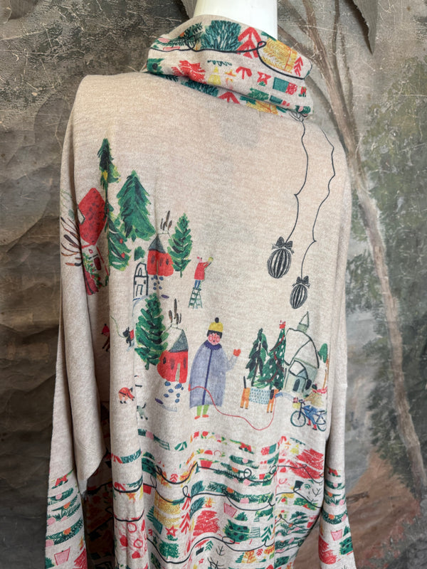 T1097 Cowlneck Dolman Slv Top-Howliday Greetings