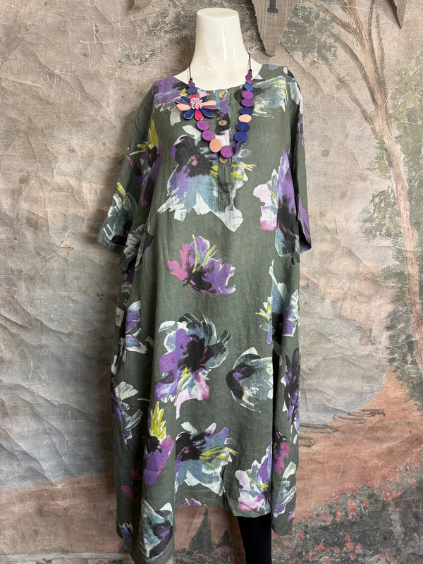 91877-52 Artful Bloom Dress-Olive