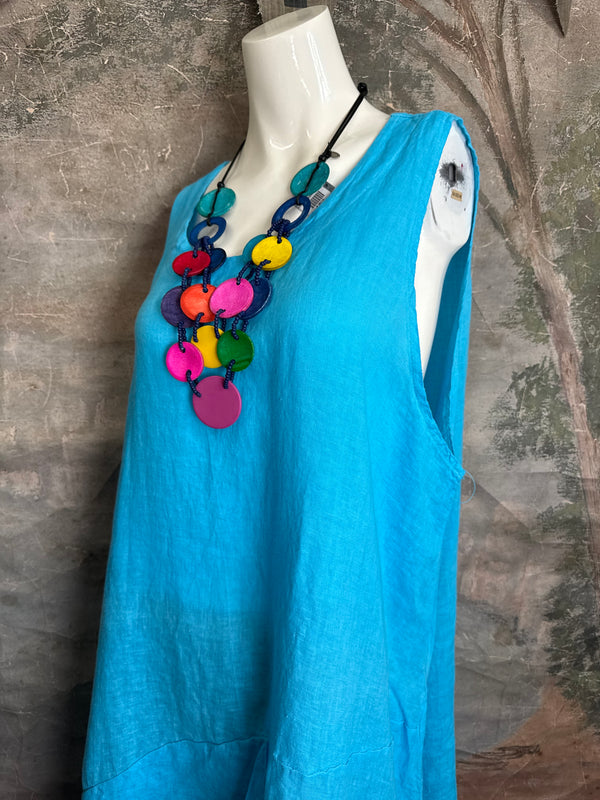 751 Artistry Layered Tank Dress-Turq Blue