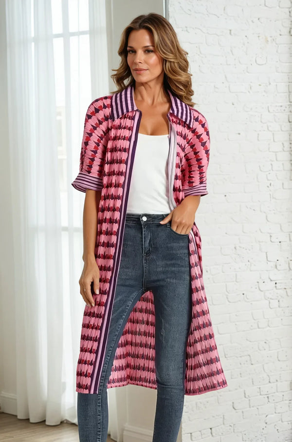 88024 VC Pleated Dress/Jacket-Pink/Red