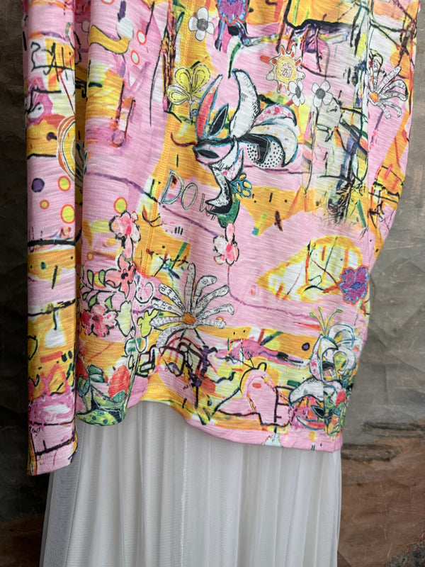 T1640K Vneck Dolman Top-May Flowers
