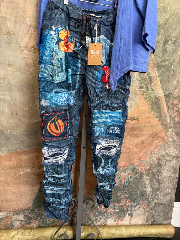 0A910 Pull On Stretch Pants-Denim/Doodle