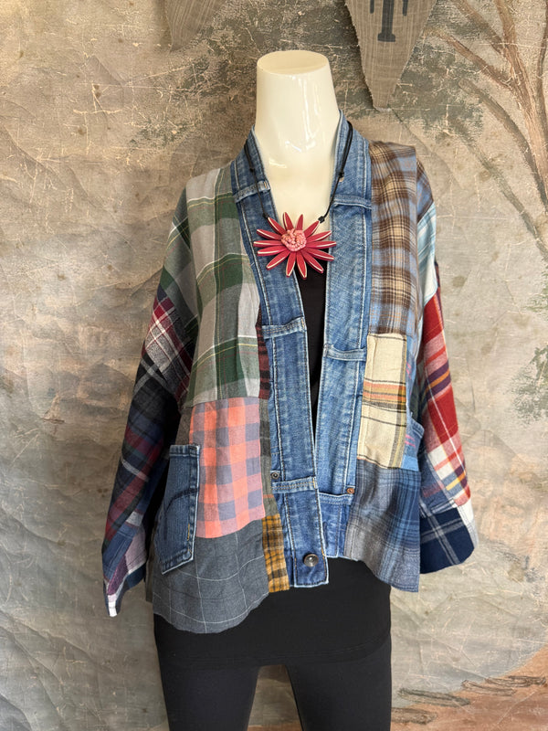 5572-Short Flannel Patchwork Duster-D